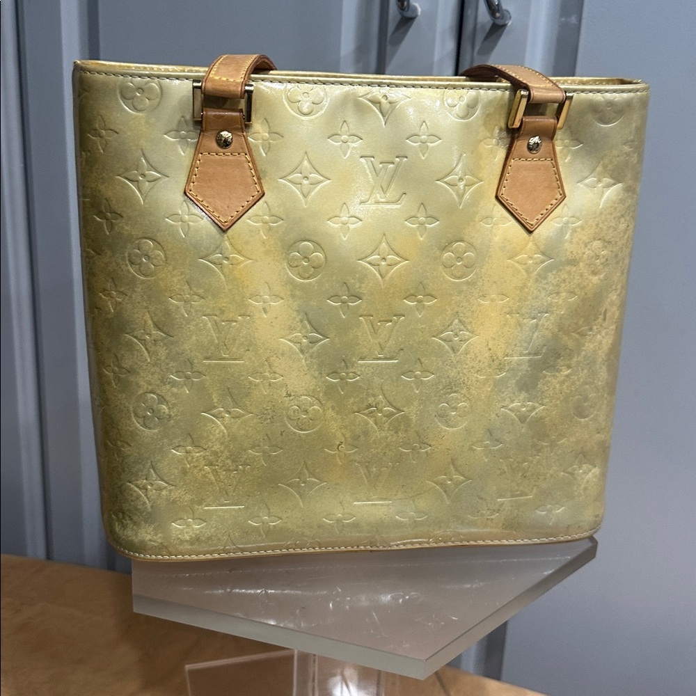 Louis Vuitton Houston Vernis Yellow Sunset Metallic Tote Handbag FREE Labubu